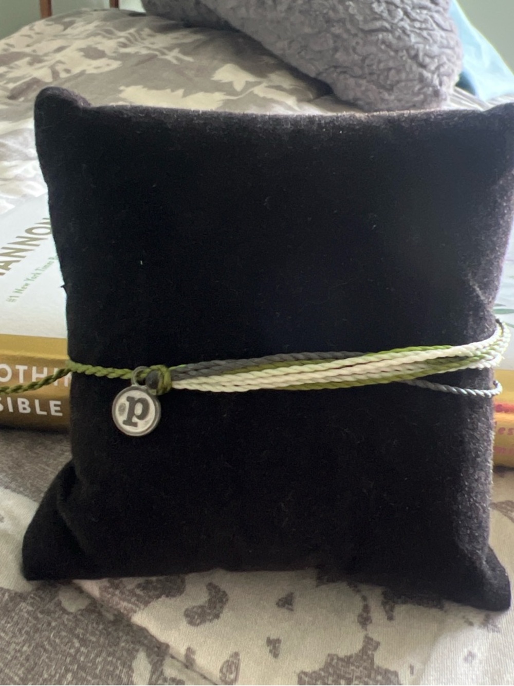 Green Ombre Multi-Strand Cord Bracelet with 'p' Charm